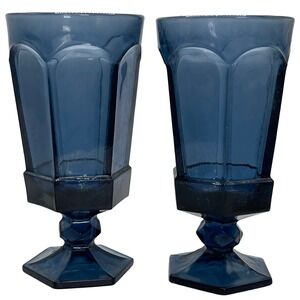 Vintage Set 2 Fostoria Virginia Dark Blue Ice Tea Cups Goblets 6 7/8 Heavy